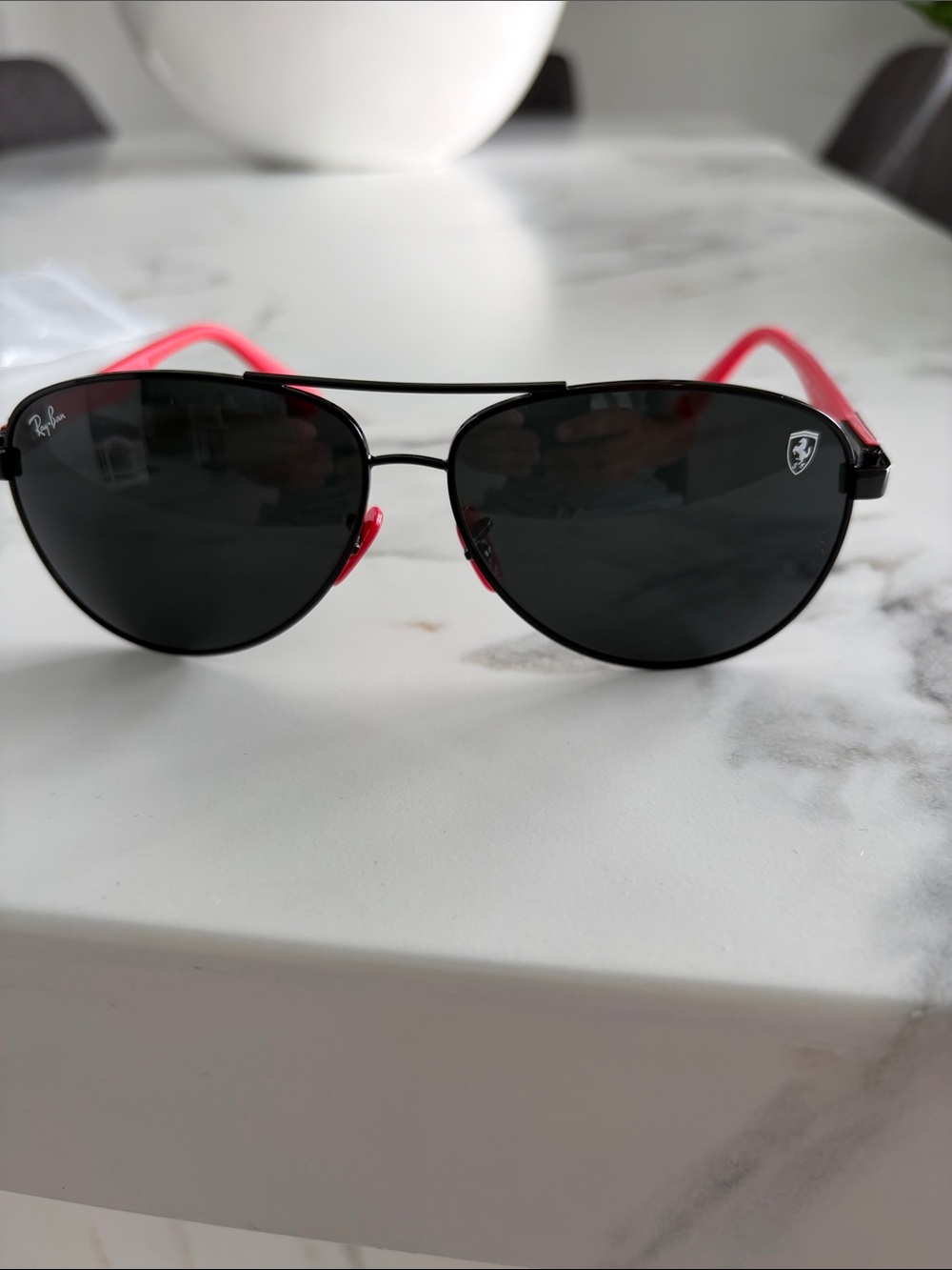 Ray-Ban Black &Red RB8313 Ferrari Edition Aviator Sunglasses with Red Temples